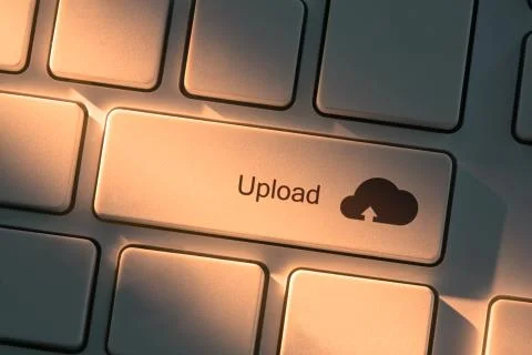 Keyboard with close up on upload button Stock Photos