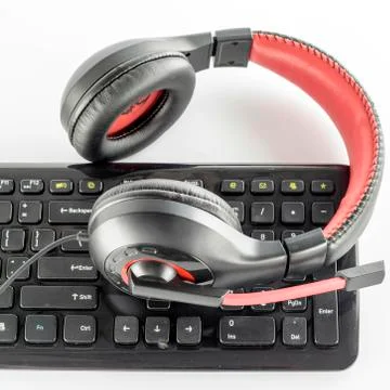Keyboard computer and headphone Stock Photos