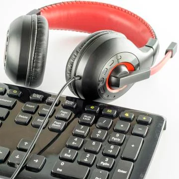 Keyboard computer and headphone Stock Photos
