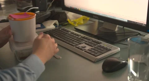 Keyboard computer man in office lunch 4K Stock Footage 48999304