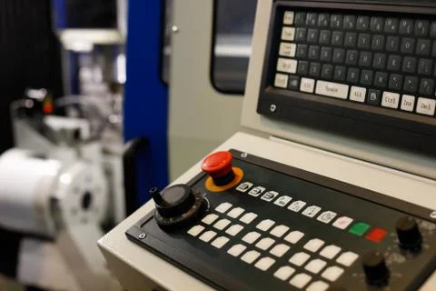 Keyboard on a control panel of CNC machine Stock Photos