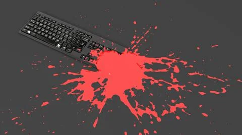 Keyboard covered with red paint in the form of a blot 库存插图