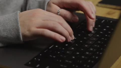 Keyboard. A girl typing on the keyboard. Computer. Hands. Typing. Work on the Stock Footage 263442453