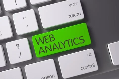 Keyboard with Green Key - Web Analytics. 3D Illustrazione stock