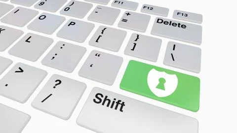 Keyboard with green shield key Illustrazione stock