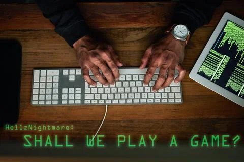Keyboard, hacking and man hands in gaming virus, software danger and programming Stock-Fotos