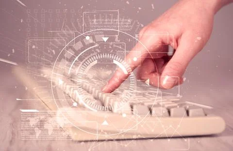 Keyboard with high tech user interface graphic Foto stock