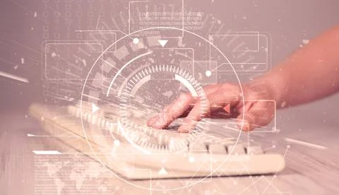 Keyboard with high tech user interface graphic Foto stock