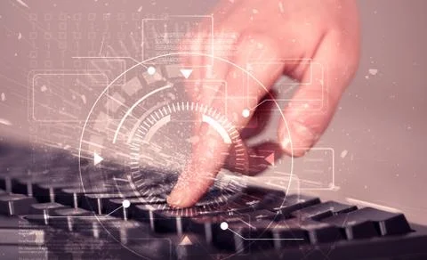 Keyboard with high tech user interface graphic 스톡 사진