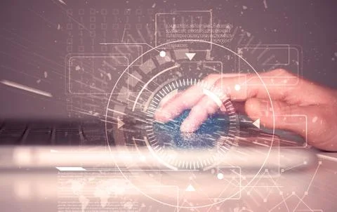 Keyboard with high tech user interface graphic Stock Photos