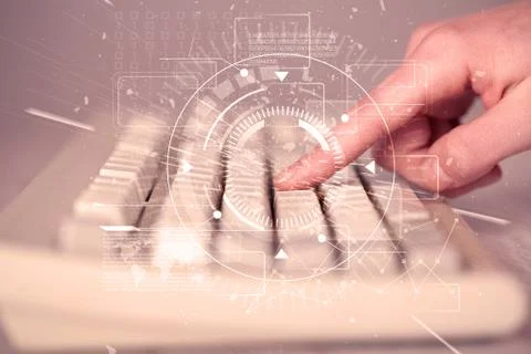 Keyboard with high tech user interface graphic 스톡 사진