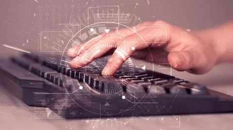 Keyboard with high tech user interface graphic Foto stock