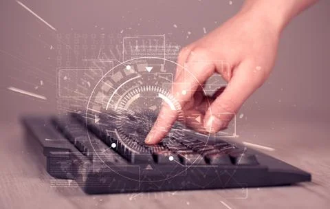 Keyboard with high tech user interface graphic Stock Photos