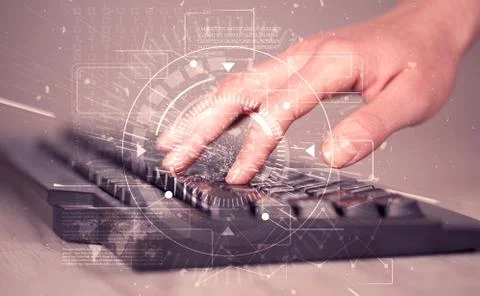Keyboard with high tech user interface graphic Stock Photos