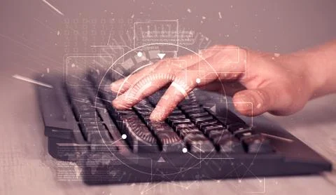 Keyboard with high tech user interface graphic Stockfoto's