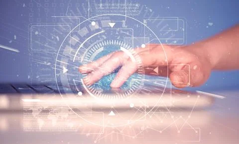 Keyboard with high tech user interface graphic Stock Photos