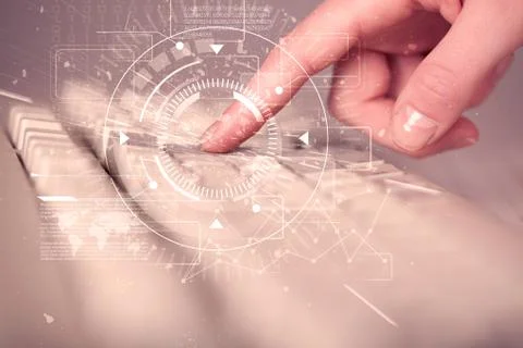 Keyboard with high tech user interface graphic Foto stock