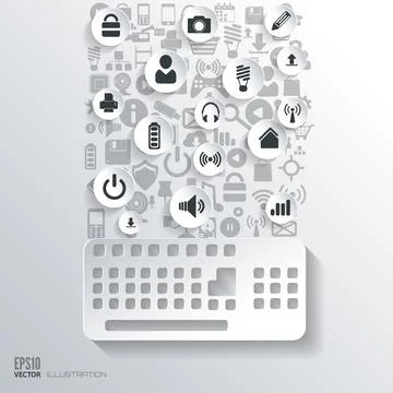 Keyboard icon. Flat abstract background with web icons. Interface symbols. Cloud Stock Illustration