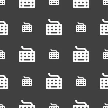 Keyboard icon sign. Seamless pattern on a gray background. Stock Illustration