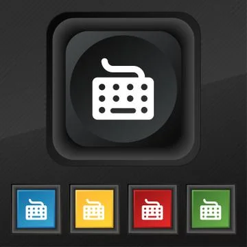 Keyboard icon symbol. Set of five colorful, stylish buttons on black texture  Stock Illustration