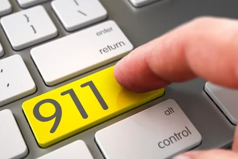 Keyboard Key with 911 Concept Stock Illustration