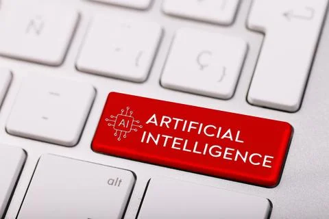 Keyboard key with the word Artificial Intelligence. Concept for machine and.. 스톡 일러스트