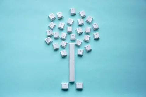 Keyboard keys shaped like a tree isolated on a turquoise Stock Photos