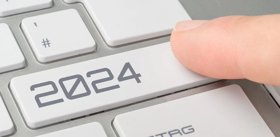 A keyboard with a labeled button - 2024 Foto stock