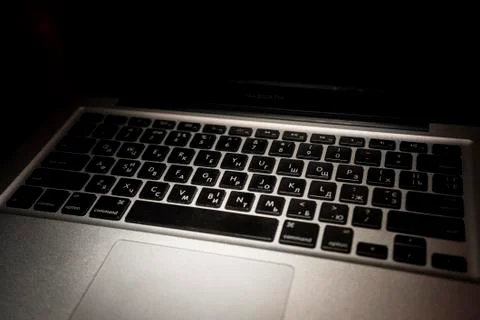 Keyboard, laptop, computer, top, background, view, isolated, black, technol.. Foto stock