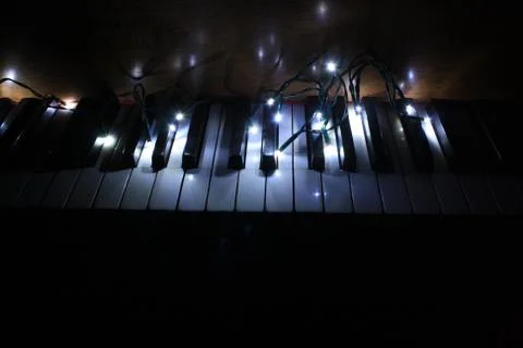 Keyboard lit by stringlights Stock Photos