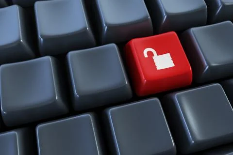 Keyboard with "lock" button 3d rendering Stock Photos