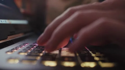 Keyboard, a man is typing on the keyboard Video stock 305469549