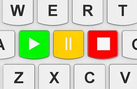 Keyboard with media player buttons, 3D rendering Stock Illustration