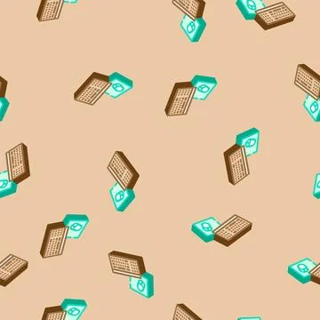Keyboard mouse hybrid work isometric icon seamless pattern Stock Illustration