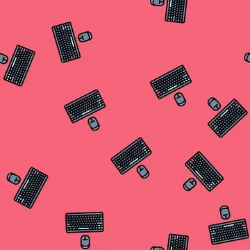 Keyboard mouse hybrid work vector seamless pattern Stock Illustration