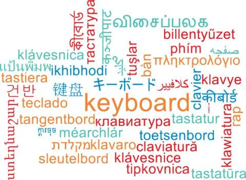 Keyboard multilanguage wordcloud background concept Illustrazione stock