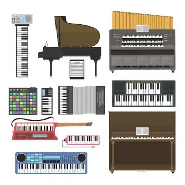 Keyboard musical instruments vector illustration. Ilustración de archivo