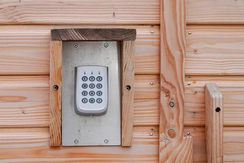 Keyboard number digicode code digital code security for access wooden home bu Stock-Fotos