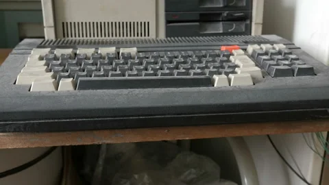 The keyboard on the outdated personal computer. Retro pc Stock Footage 90444345
