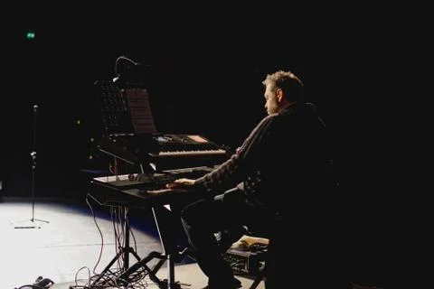 Keyboard player during soundcheck Stock Photos