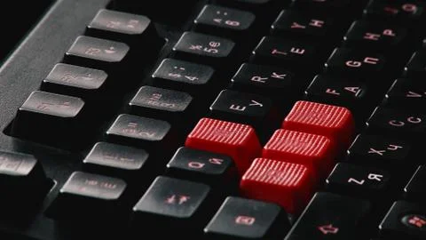 Keyboard with red button red light black keyboard Stock Photos