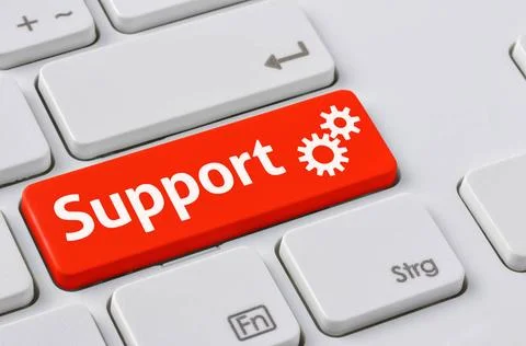 A keyboard with a red button - Support A keyboard with a red button - Supp... Stock-Fotos