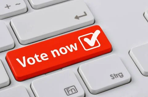 A keyboard with a red button - Vote now A keyboard with a red button - Vot... Stock Photos