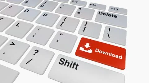 Keyboard with red download button Illustrazione stock