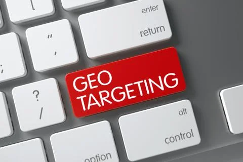 Keyboard with Red Keypad - Geo Targeting. 3D Stock Illustration
