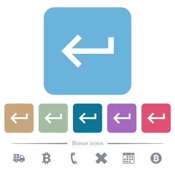 Keyboard return flat icons on color rounded square backgrounds Stock Illustration