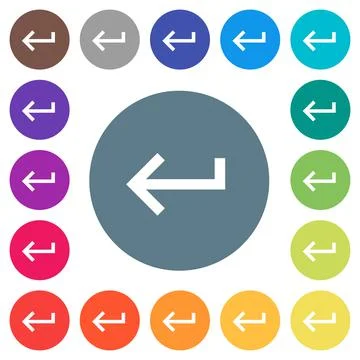 Keyboard return flat white icons on round color backgrounds Illustrazione stock