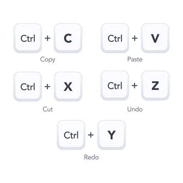 Keyboard Shortcuts Icons Set Ctrl Keys Copy Paste Undo UI Vector Illustration Illustrazione stock