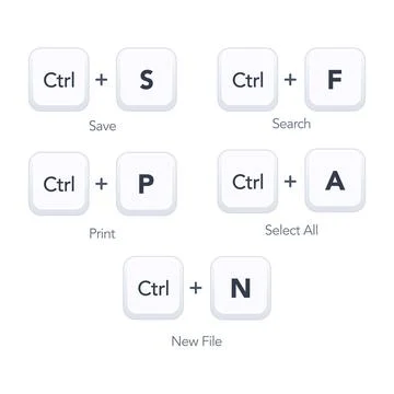 Keyboard shortcuts set Ctrl S F P A N interface. vector illustration Stock Illustration