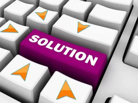 Keyboard with solution text on red button pointing by arrows Stock Illustration